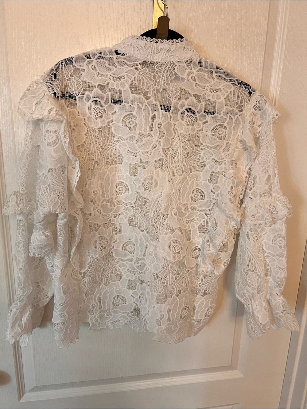 White Lace Ruffle Blouse - Elegant Women's Top - Picture 5 of 8